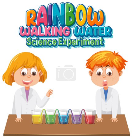 Illustration for Rainbow walking water science experiment illustration - Royalty Free Image