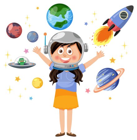 Ilustración de Una chica con casco de astronauta ilustración - Imagen libre de derechos