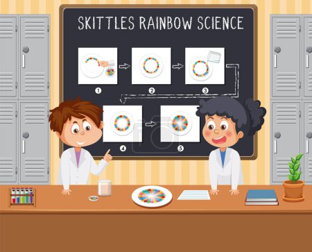 Illustration for Rainbow skittles science experiment illustration - Royalty Free Image