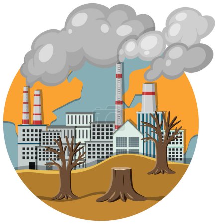 Téléchargez les illustrations : Réchauffement climatique dû à la pollution gazeuse illustration - en licence libre de droit
