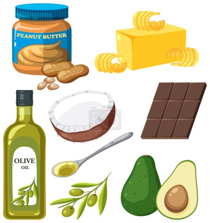Ilustración de Group of fat foods illustration - Imagen libre de derechos