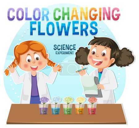 Téléchargez les illustrations : Couleur changeante fleurs science expérience illustration - en licence libre de droit