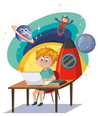 Ilustración de Student boy in space theme illustration - Imagen libre de derechos