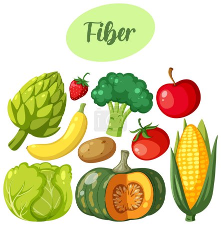 Ilustración de Vegetables and fruits fiber foods group illustration - Imagen libre de derechos