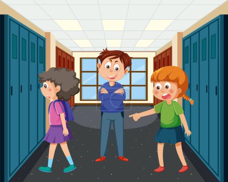 Téléchargez les illustrations : School bullying with student cartoon characters illustration - en licence libre de droit