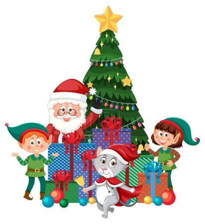 Ilustración de Árbol de Navidad con elfos ilustración de personajes de dibujos animados - Imagen libre de derechos