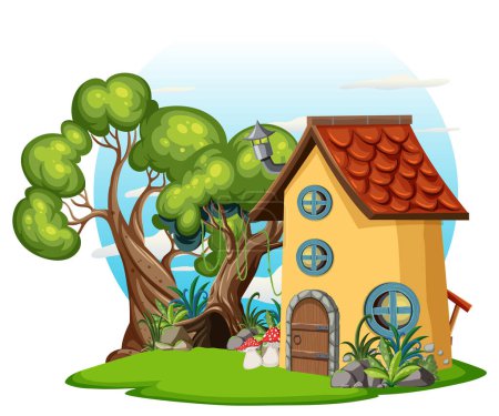 Ilustración de Fairytale tower decorated with tree illustration - Imagen libre de derechos