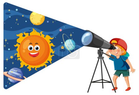 Illustration for Boy observing the sky through telescope illustration - Royalty Free Image
