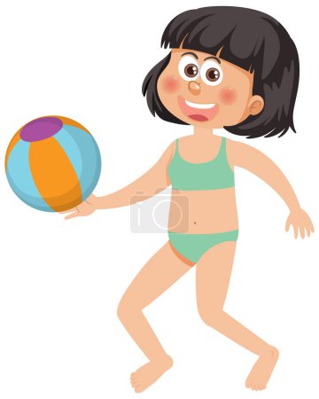 Illustration for A girl wears bikini playing beach ball illustration - Royalty Free Image