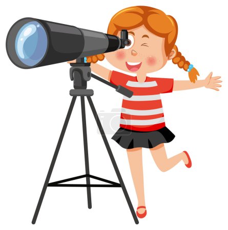 Ilustración de Una chica mirando a través de la ilustración del telescopio - Imagen libre de derechos
