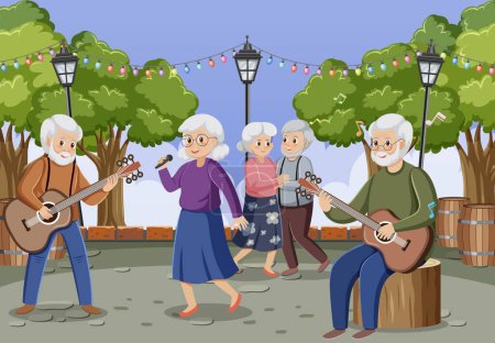 Téléchargez les illustrations : Personnes âgées jouant de la musique à l'illustration du parc - en licence libre de droit