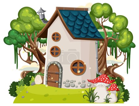 Illustration for Fairytale tower decorated with tree illustration - Royalty Free Image