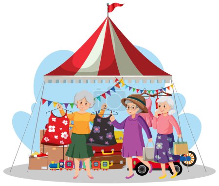 Illustration for Senior people shopping market illustration - Royalty Free Image