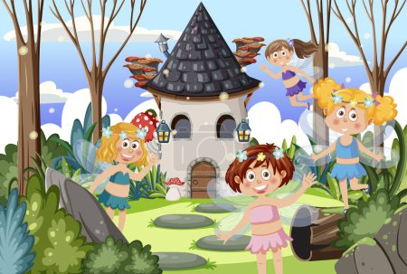 Ilustración de Fairies in fairy tales forest illustration - Imagen libre de derechos