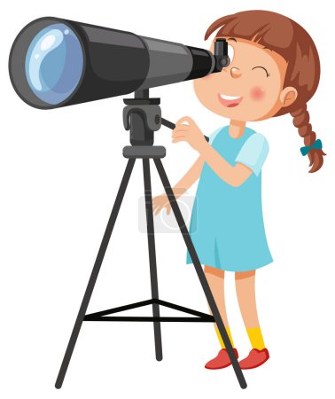 Téléchargez les illustrations : Une fille regardant à travers l'illustration du télescope - en licence libre de droit