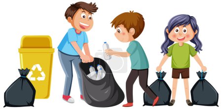 Illustration for Kids sorting plastic bottles together illustration - Royalty Free Image