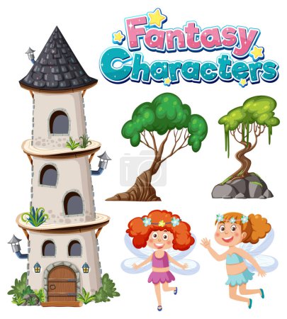 Téléchargez les illustrations : Fantasy characters and objects set illustration - en licence libre de droit