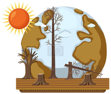 Illustration for Drought stricken area on the globe from global warming illustration - Royalty Free Image