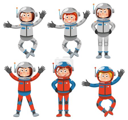 Téléchargez les illustrations : Set of astronaut cartoon characters illustration - en licence libre de droit