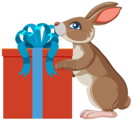 Ilustración de Un conejo con ilustración de caja de regalo - Imagen libre de derechos