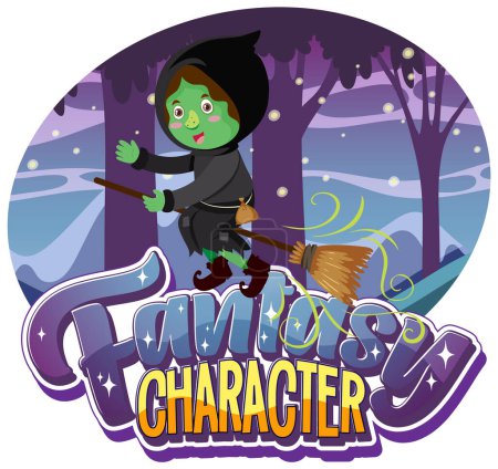 Ilustración de Witch in cartoon style with fantasy character text illustration - Imagen libre de derechos