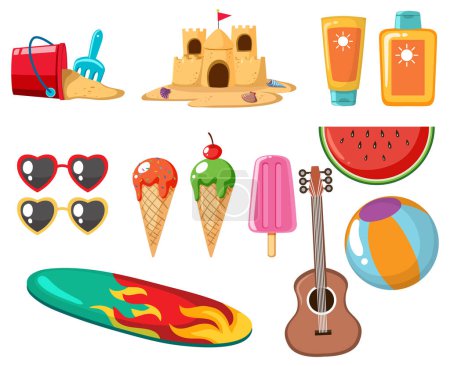 Téléchargez les illustrations : Summer beach icons set illustration - en licence libre de droit