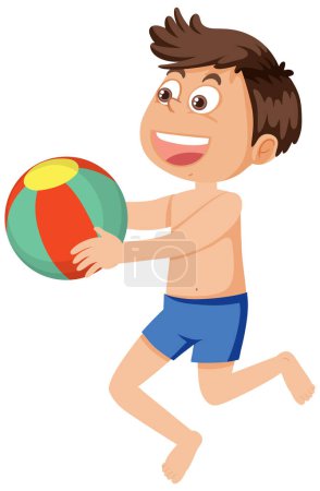 Illustration for A boy holding beach ball cartoon character illustration - Royalty Free Image
