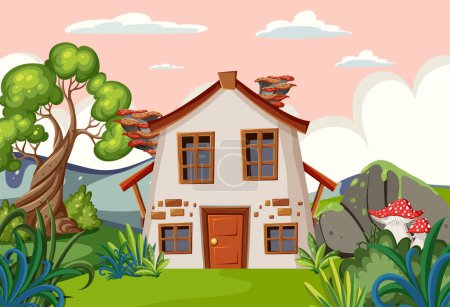 Téléchargez les illustrations : Fantaisie maison mystère dans la forêt illustration - en licence libre de droit