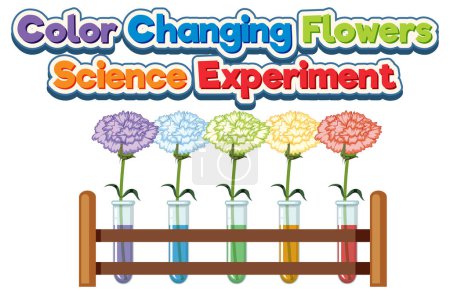 Téléchargez les illustrations : Couleur changeante fleurs science expérience illustration - en licence libre de droit