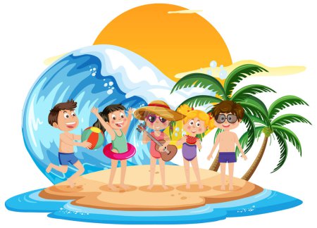 Illustration for Kids enjoying summer holiday on the island illustration - Royalty Free Image