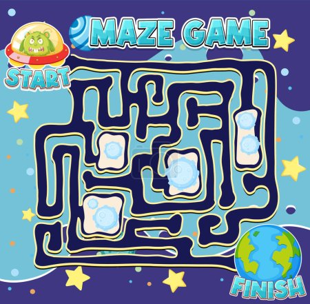 Illustration for Maze game template in space theme for kids illustration - Royalty Free Image