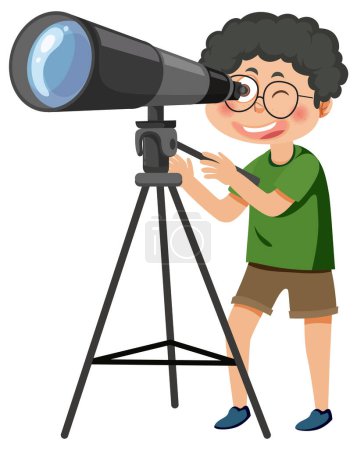 Illustration for A boy looking through telescope illustration - Royalty Free Image