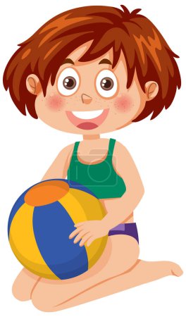 Téléchargez les illustrations : Little girl holding beach ball illustration - en licence libre de droit