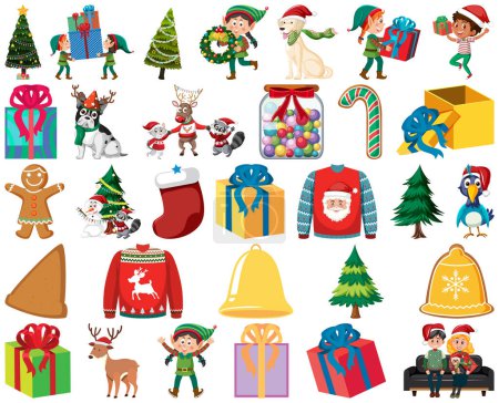 Illustration for Christmas characters and elements set illustration - Royalty Free Image