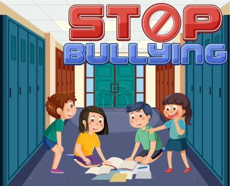 Illustration for Stop bullying text with school kids illustration - Royalty Free Image