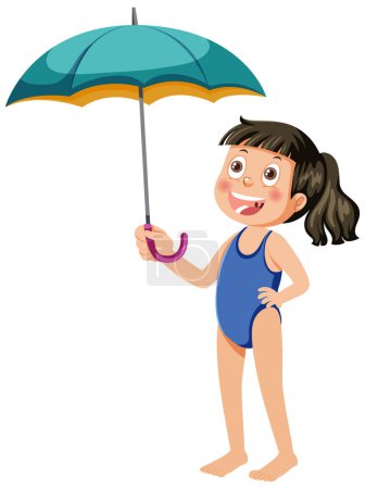 Téléchargez les illustrations : A girl wearing swimsuit and holding umbrella illustration - en licence libre de droit