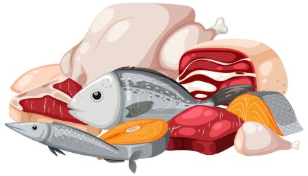 Illustration for Group of different fresh meats illustration - Royalty Free Image