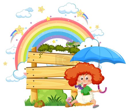 Illustration for Rainbow girl with empty banner illustration - Royalty Free Image