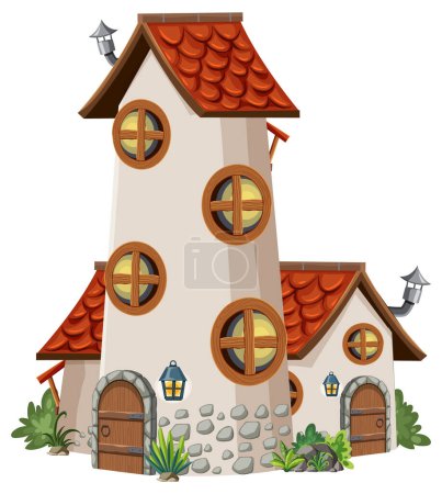 Téléchargez les illustrations : Fairytale tower on white background illustration - en licence libre de droit