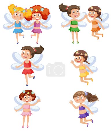 Ilustración de A set of cute fairy girls illustration - Imagen libre de derechos