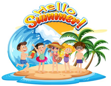 Ilustración de Kids enjoying summer holiday on the island illustration - Imagen libre de derechos
