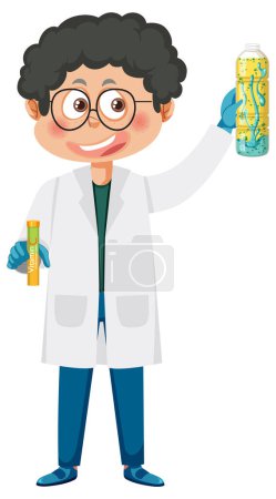 Illustration for Scientist boy doing science experiment illustration - Royalty Free Image