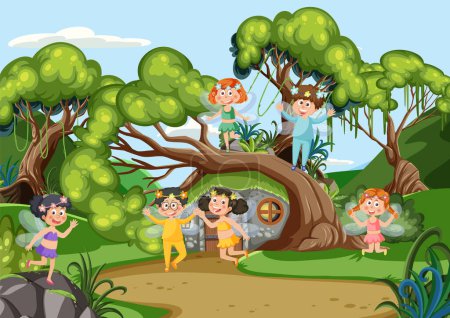 Illustration for Fairies in fairy tales forest illustration - Royalty Free Image