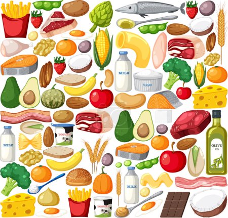 Illustration for Food vegetable and fruit seamless pattern illustration - Royalty Free Image