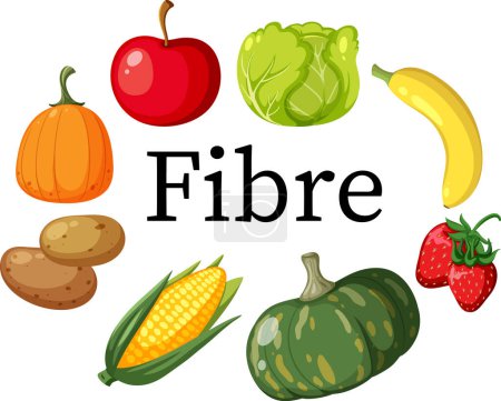 Ilustración de Fruit and vegetable surrounding fibre text illustration - Imagen libre de derechos