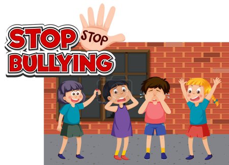 Illustration for Stop bullying text with school kids illustration - Royalty Free Image