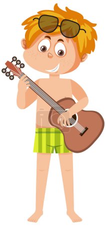 Illustration for Summer boy playing guitar cartoon character illustration - Royalty Free Image