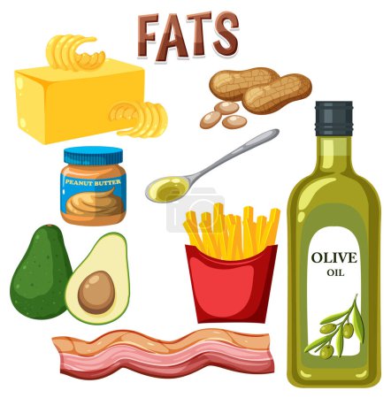 Téléchargez les illustrations : Variété d'aliments gras illustration - en licence libre de droit