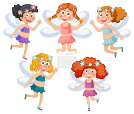Téléchargez les illustrations : A set of cute fairy girls illustration - en licence libre de droit