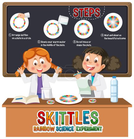 Téléchargez les illustrations : Rainbow skittles science expérience illustration - en licence libre de droit